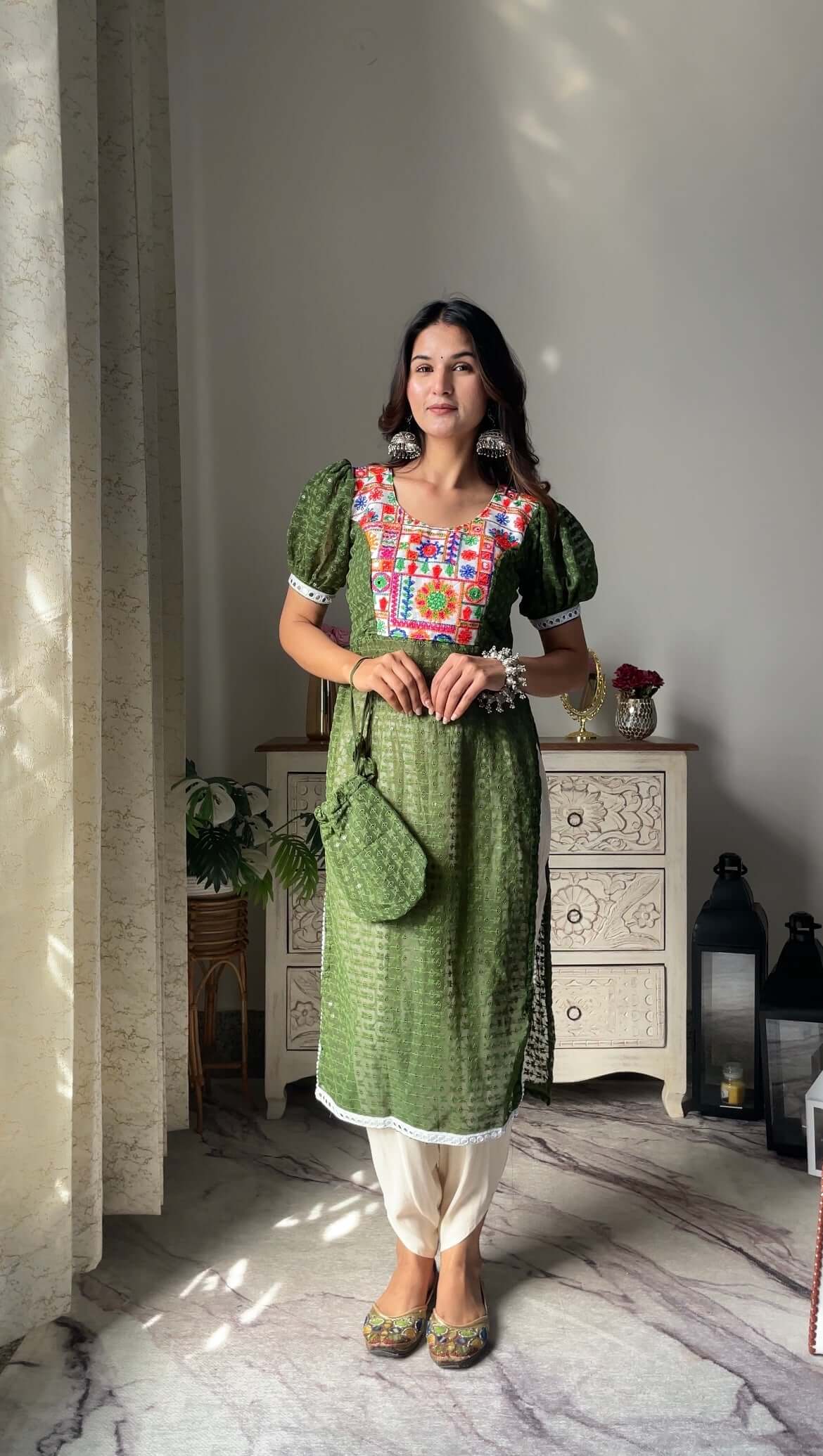 Swati's Verdant Green Embroidered Gulnaz Kurta