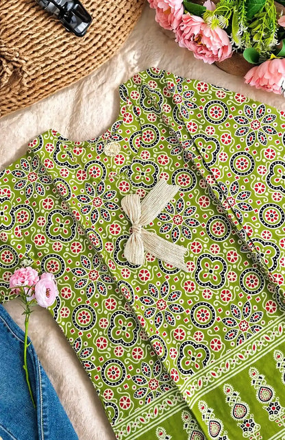 Green Jaipuri Budget Short Kurta