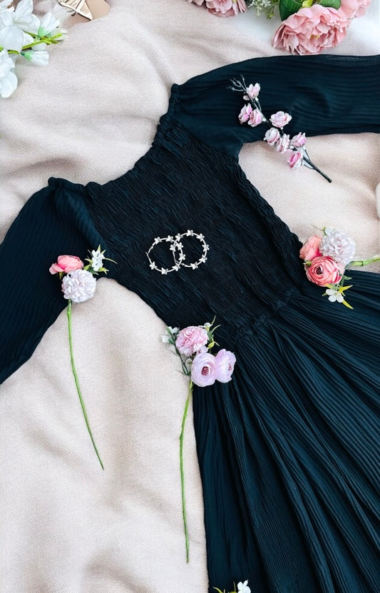 Dusky Black Smoky Crepe Twirl Dress