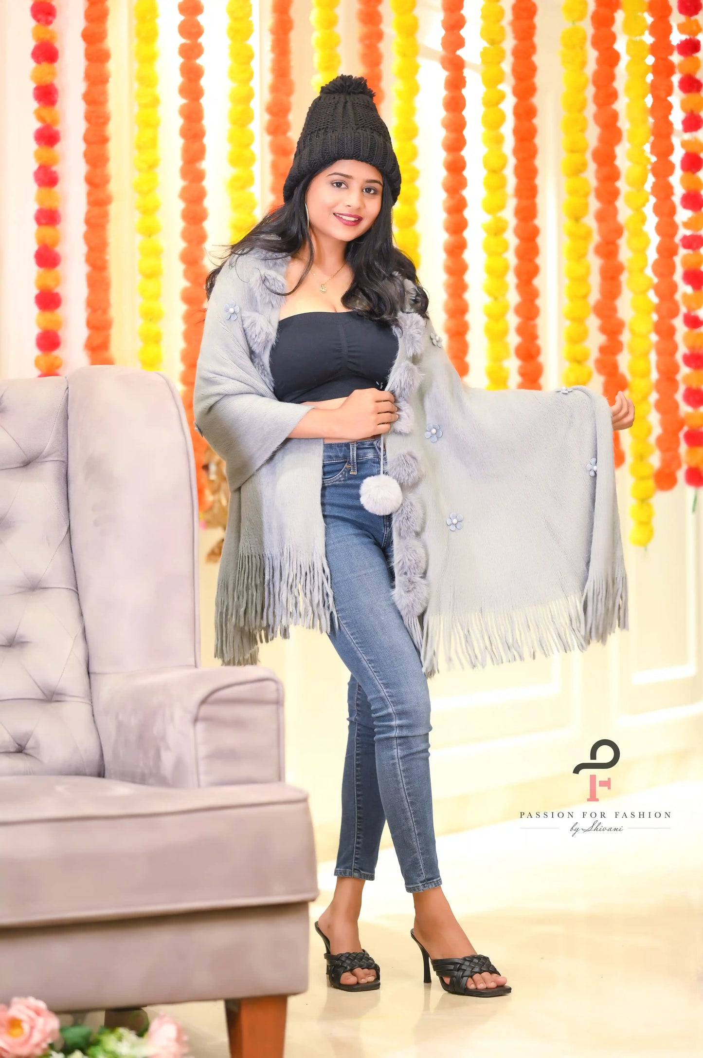 Pearly Grey Fur Winter Cape