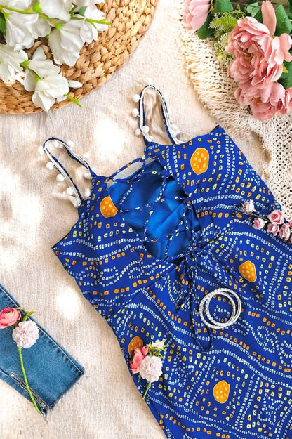 Blue Bandhej Back-Tie Top
