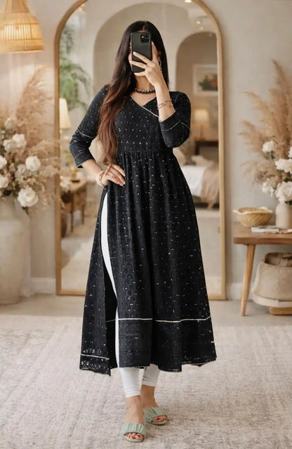 Inky Black Slit Gulnaz Kurta