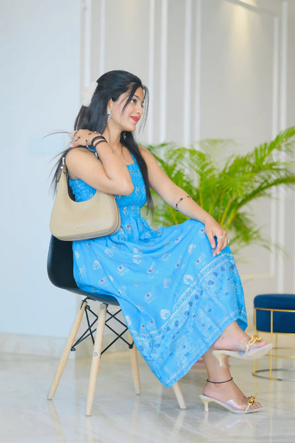Jaipuri Blue Smoky Twirl Dress
