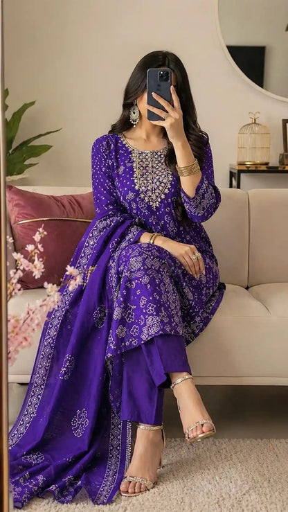 Meher’s Royal Purple Bandhej Suit