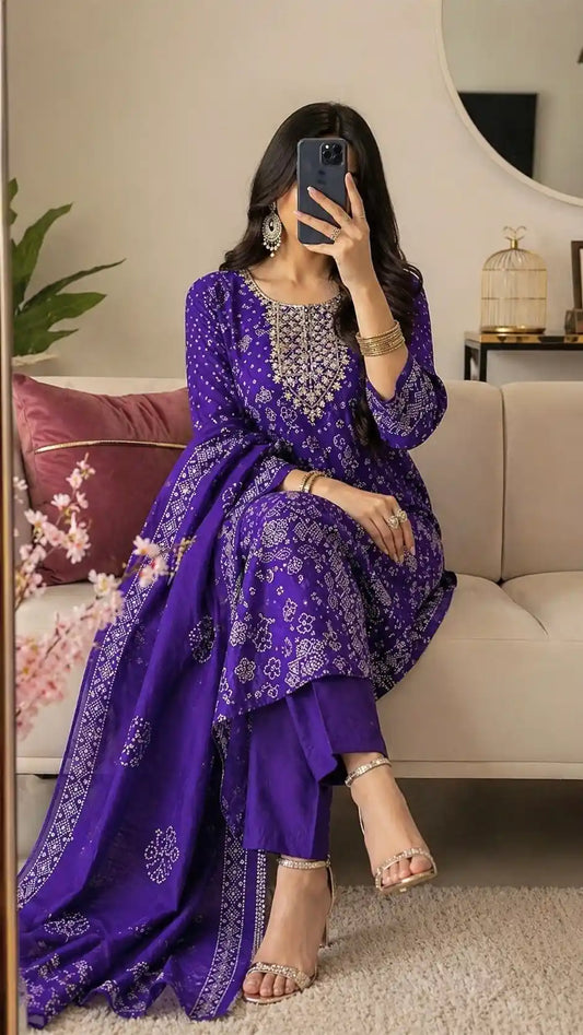Meher’s Royal Purple Bandhej Suit