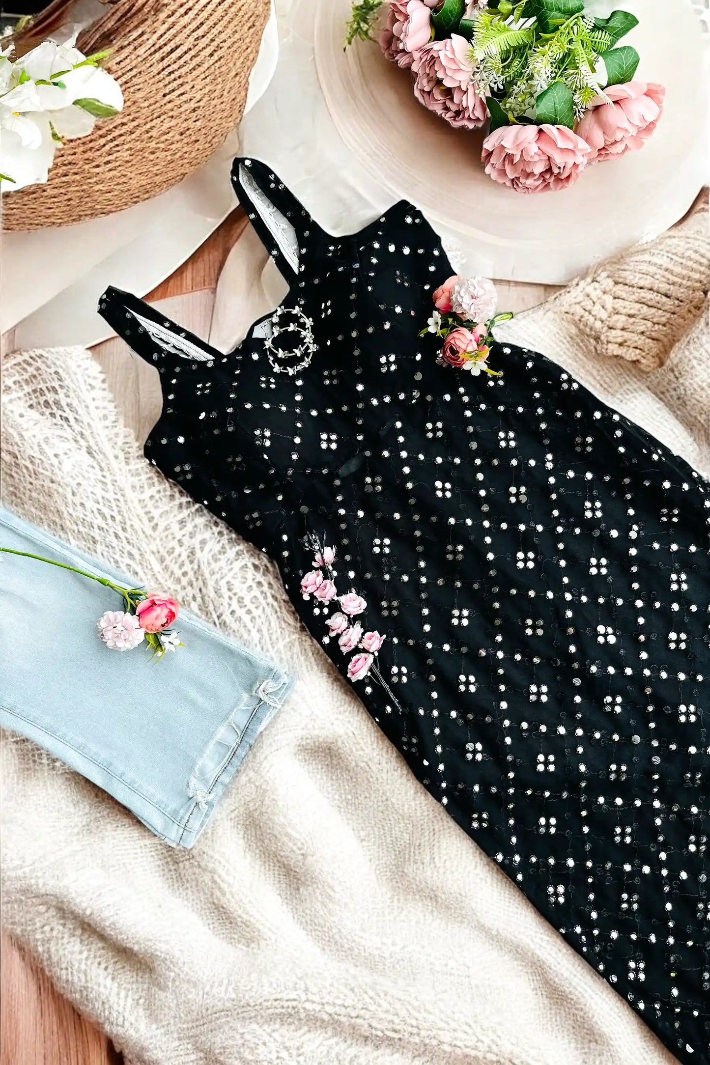 Santoshi’s Black Embroidered Gulnaz Kurta