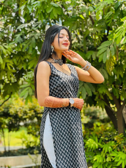 Black Jaipuri Mulmul Kurta