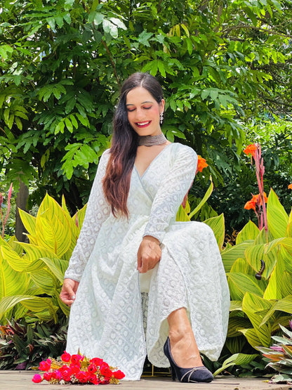 Whimsical Cream Angrakha Gulnaz Kurta Set