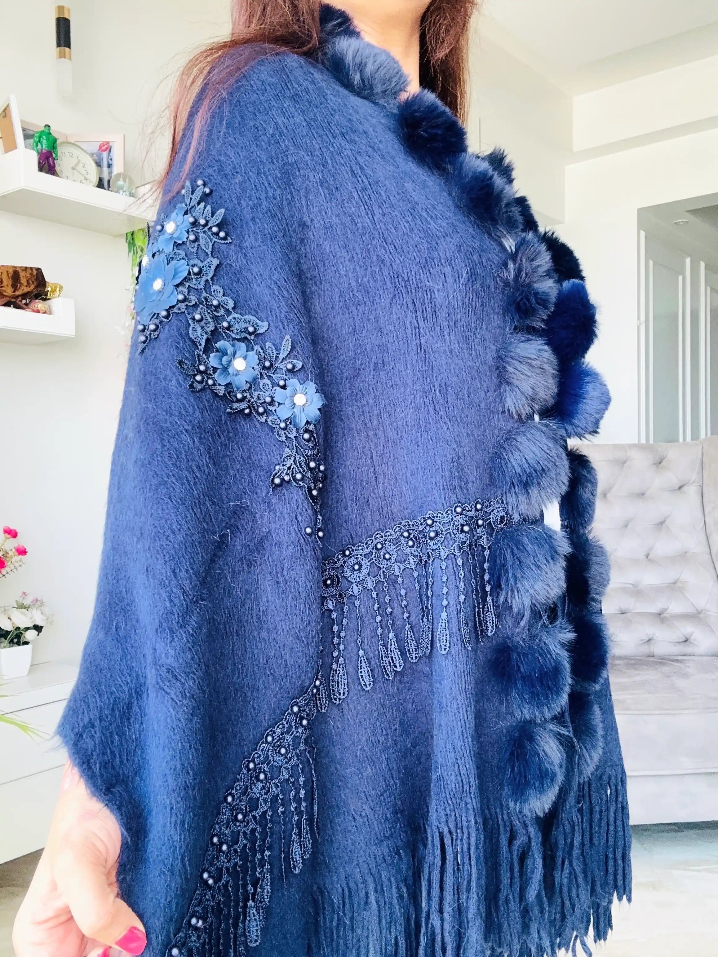 Royal Blue Fur Winter Cape