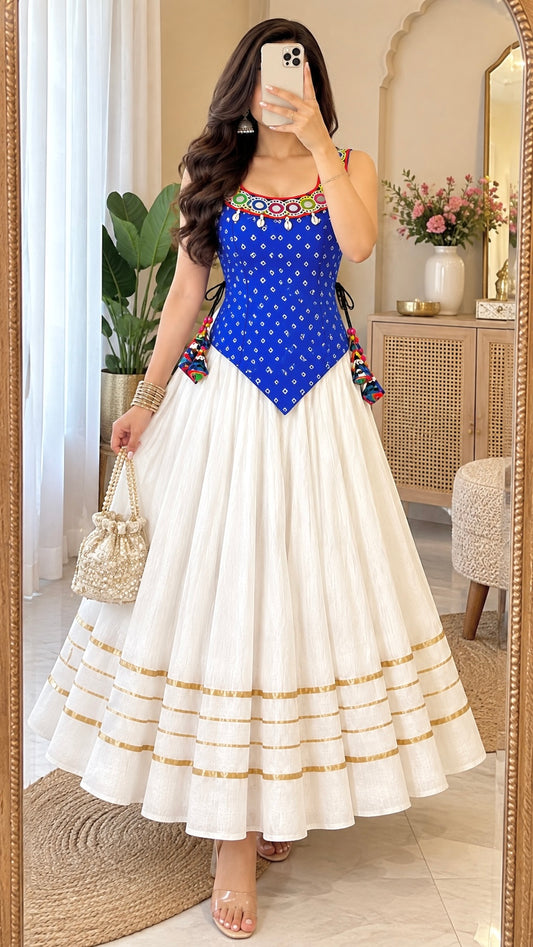 Royal Blue Bandhej Embroidered Top
