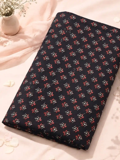 Black Floral Buti Cotton Fabric Cut