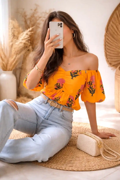 Sunflower Yellow Cotton Pleated Peplum