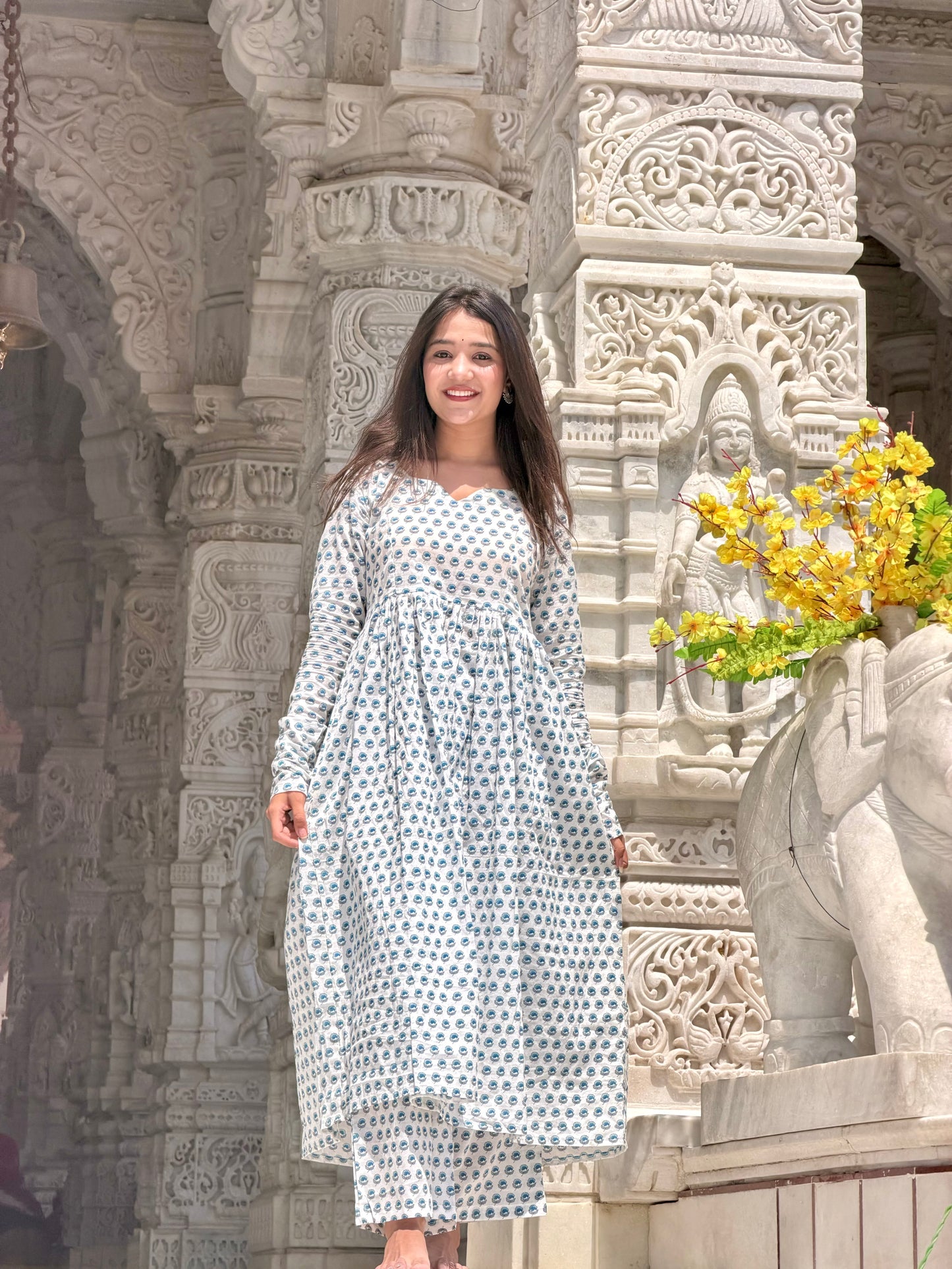Meher Blue Floral Mulmul Suit Set