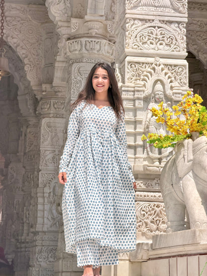 Meher Blue Floral Mulmul Suit Set