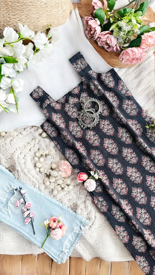 Midnight Bloom Block Jaipuri Kurta