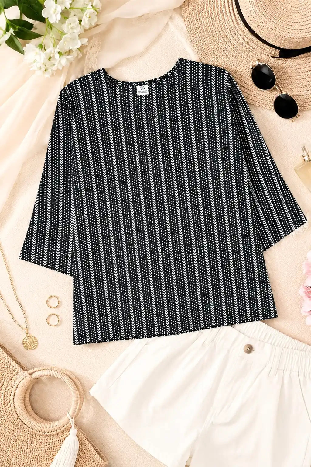 Classic Black Stripe Short Kurta