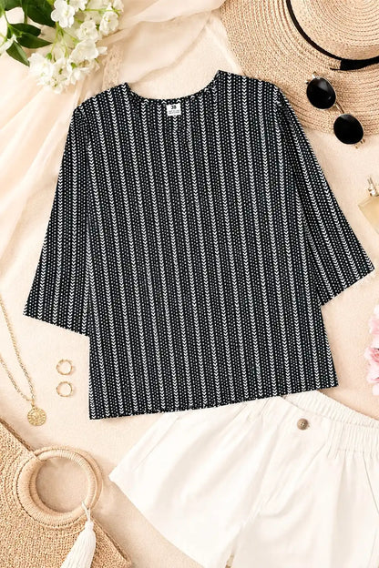 Classic Black Stripe Short Kurta