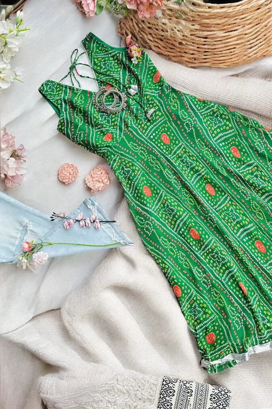 Bandhej Green Twirl Gulnaz Kurta