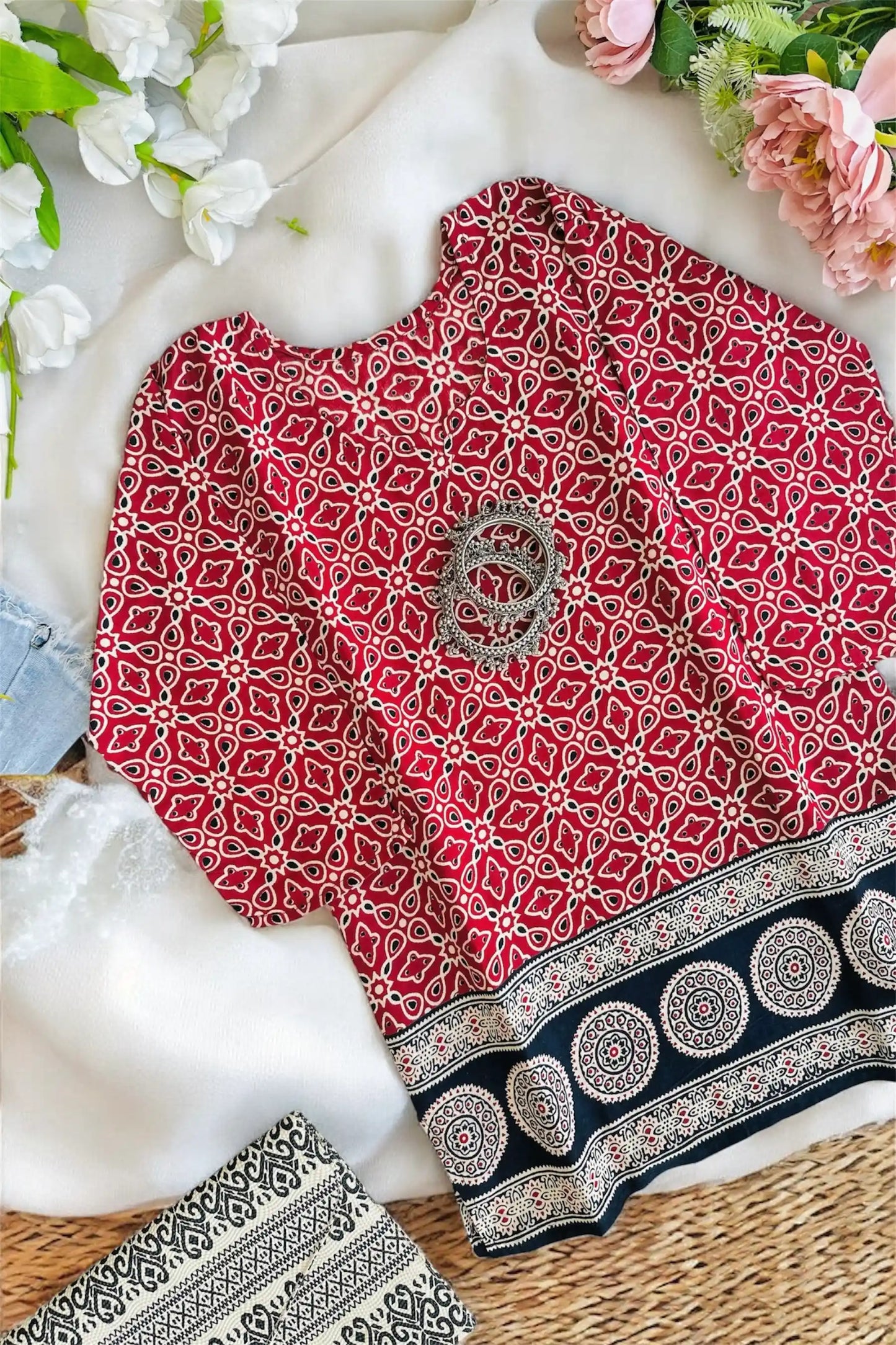 Maroon Kalamkari Short Kurta