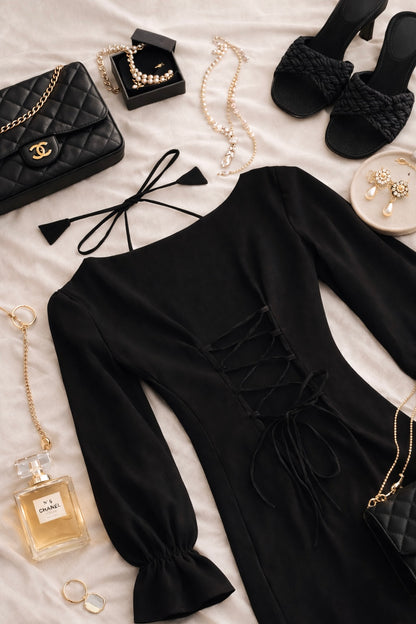 Smoky Black Back Tie Ruffle Set