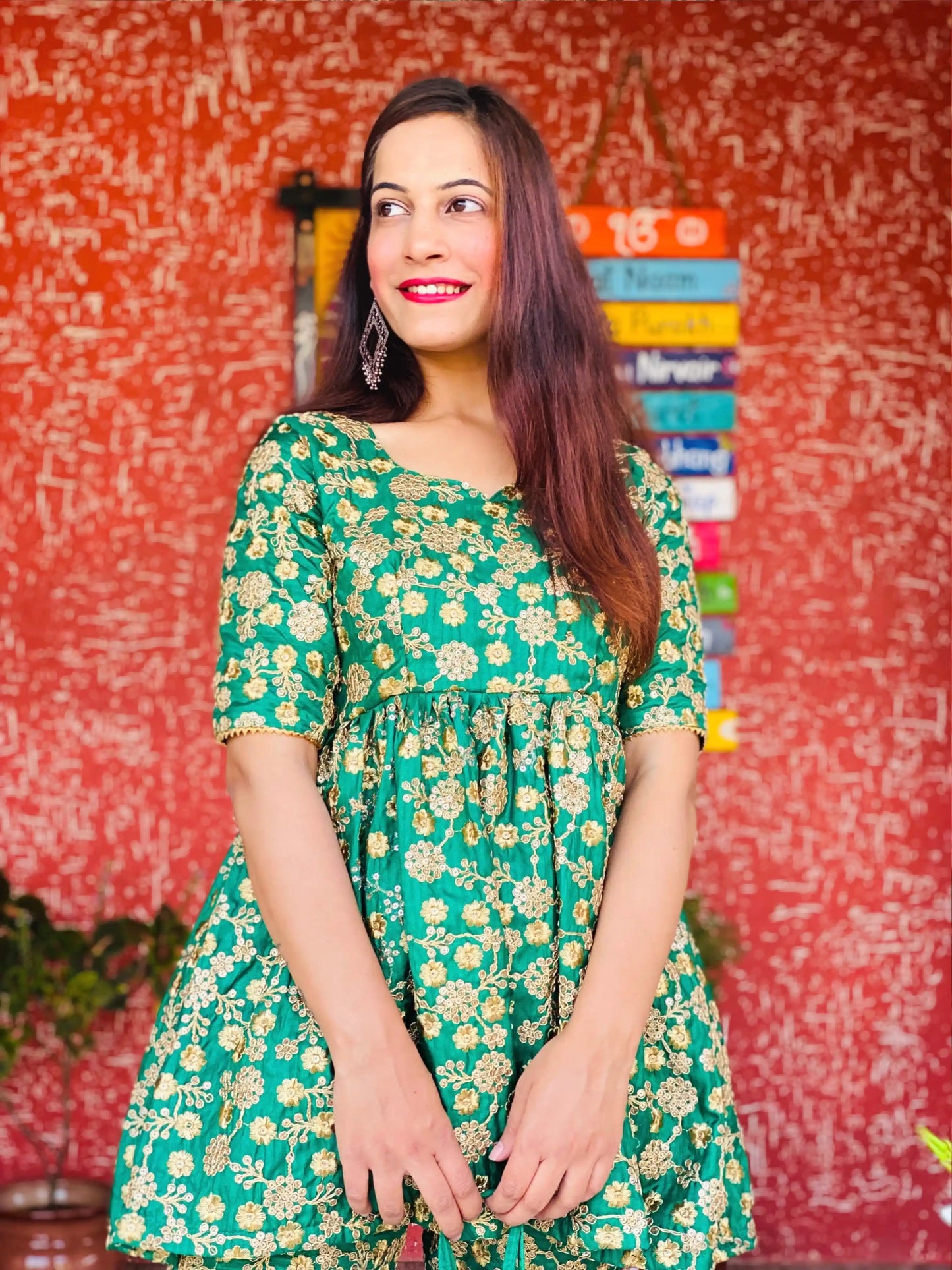 Emerald Bloom Brocade Peplum