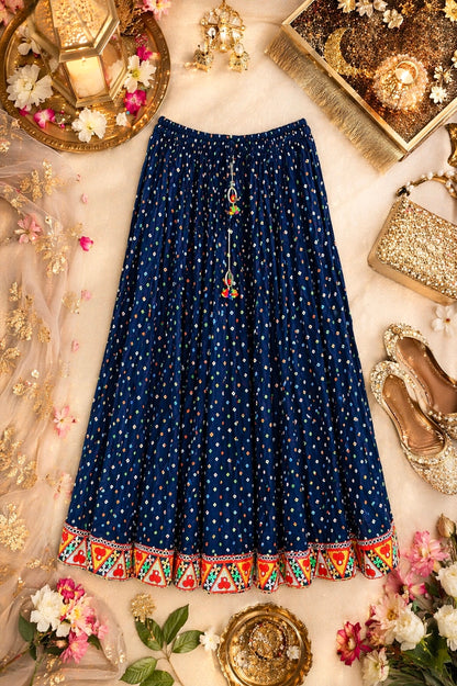 Blue Bandhej Jaipuri Skirt