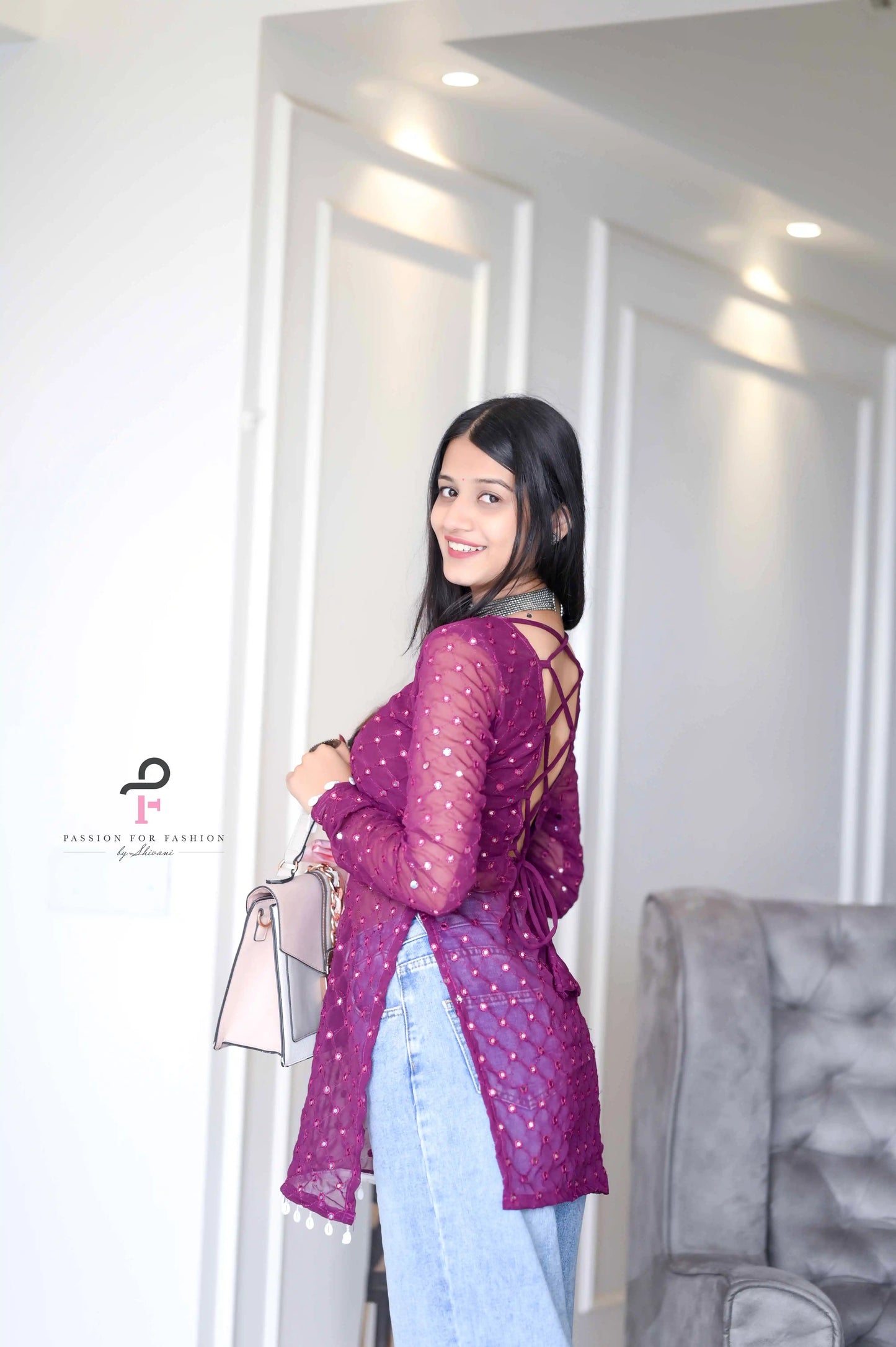 Vintage Wine Gulnaz Embroidered Kurta