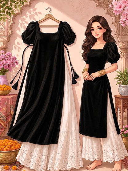 Classy Black Velvet Gulnaz Kurta