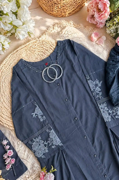 Meher Charcoal Embroidered Suit Set