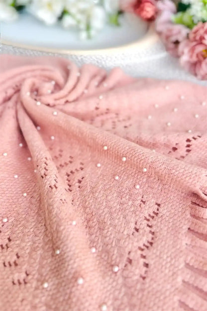 Peach Beaded Wool Winter Stole