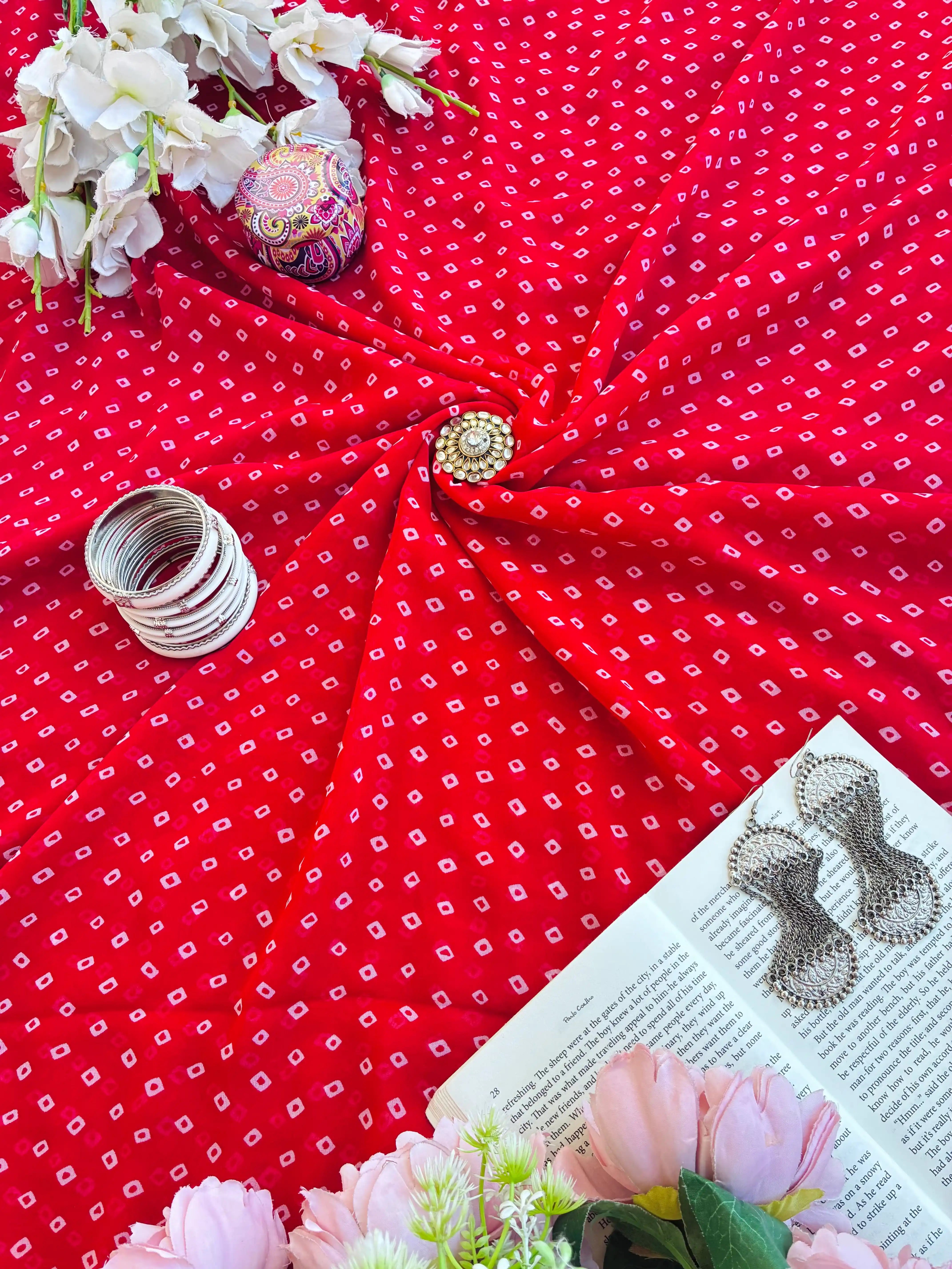 Rani Pink Bandhej Gulnaz Fabric Cut
