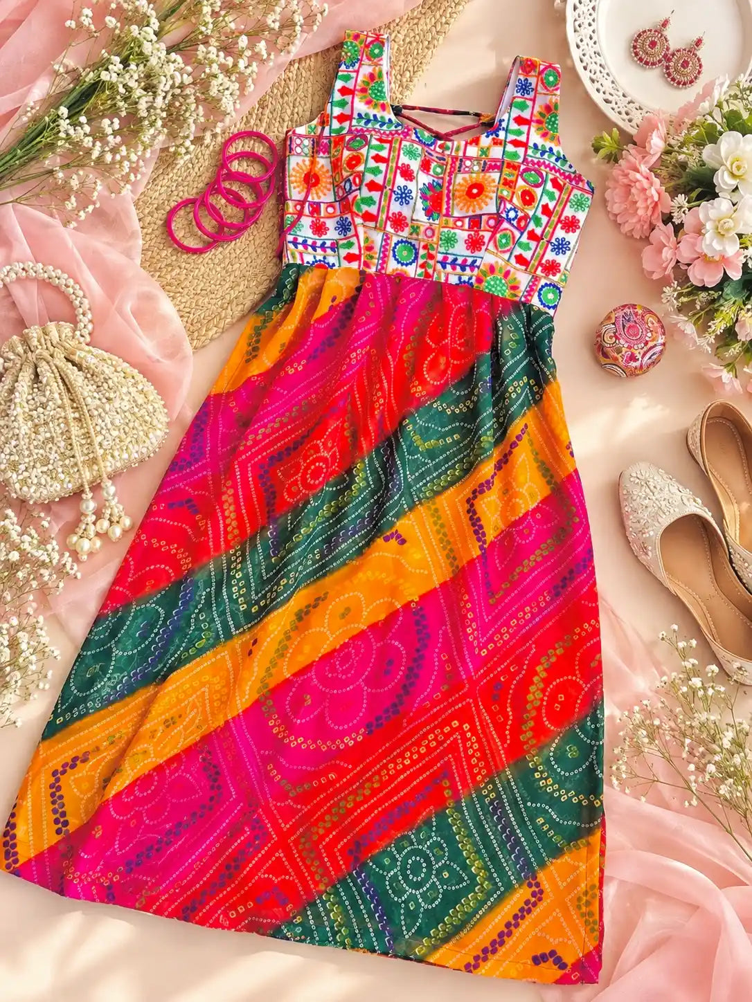 Rangreza Bandhej Back Tie Kurti