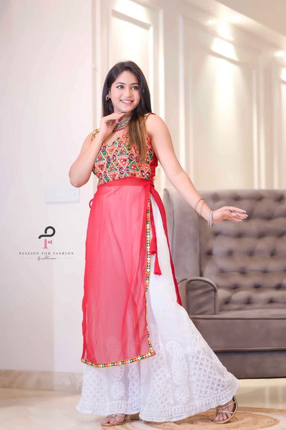 Gamti Red Gulnaz Embroidered Kurta