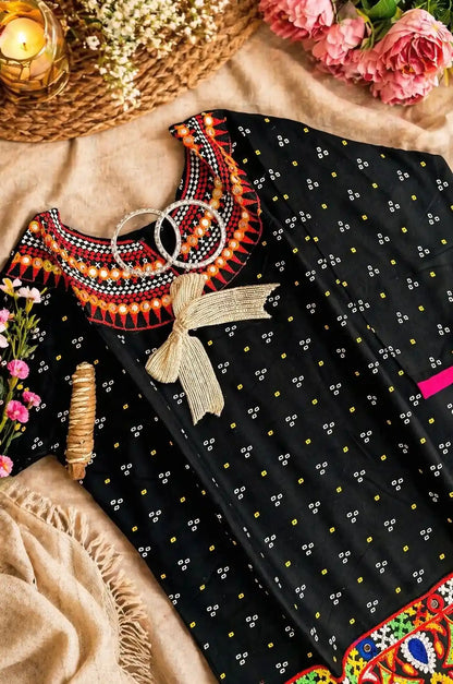 Black Bandhej Gamti Kurta