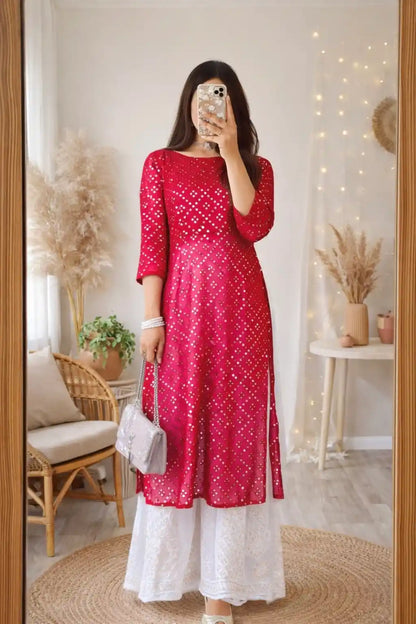Rose Maroon Embroidered Gulnaz Kurta