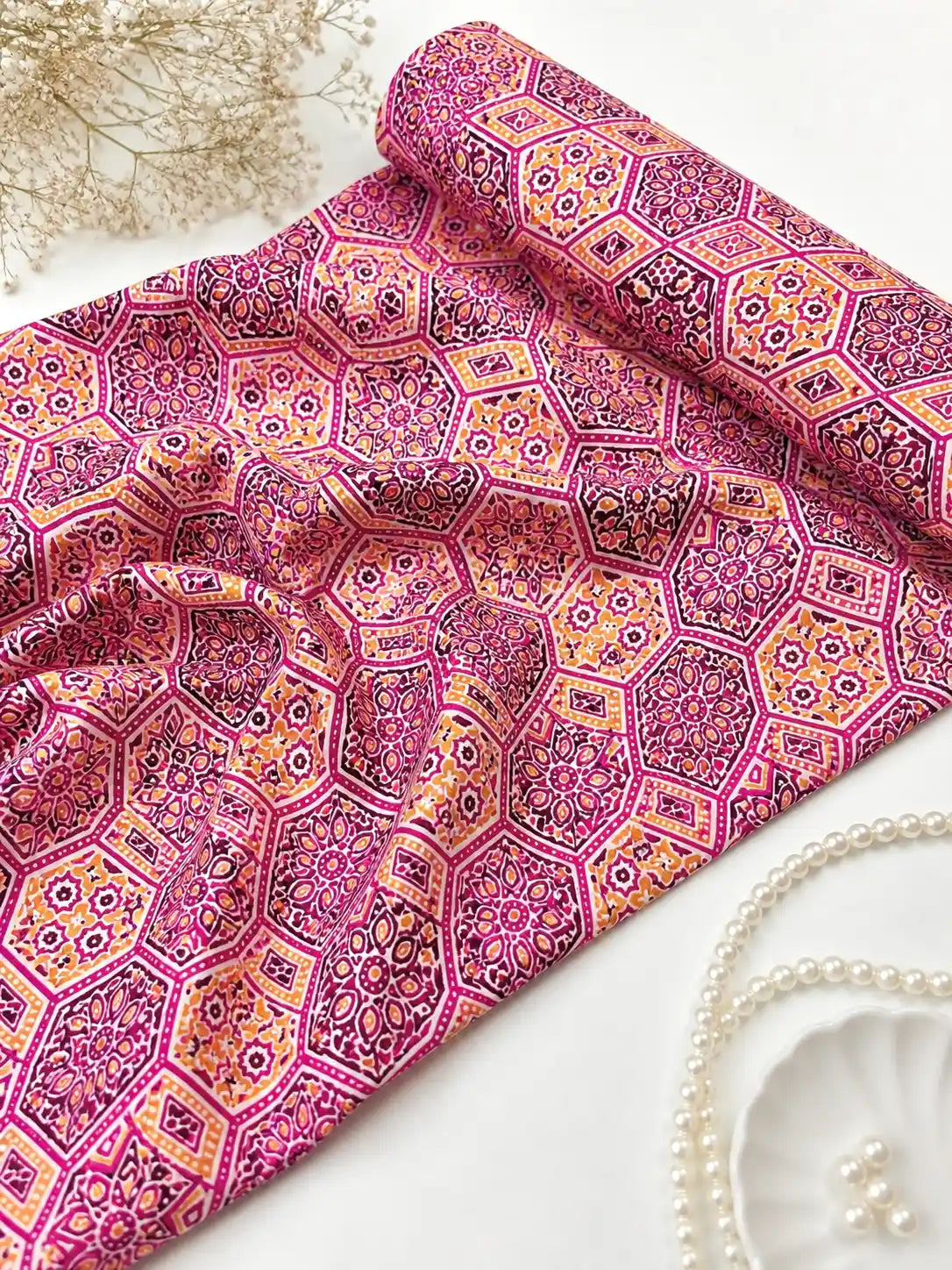 Vibrant Geometric Printed Cotton Fabric