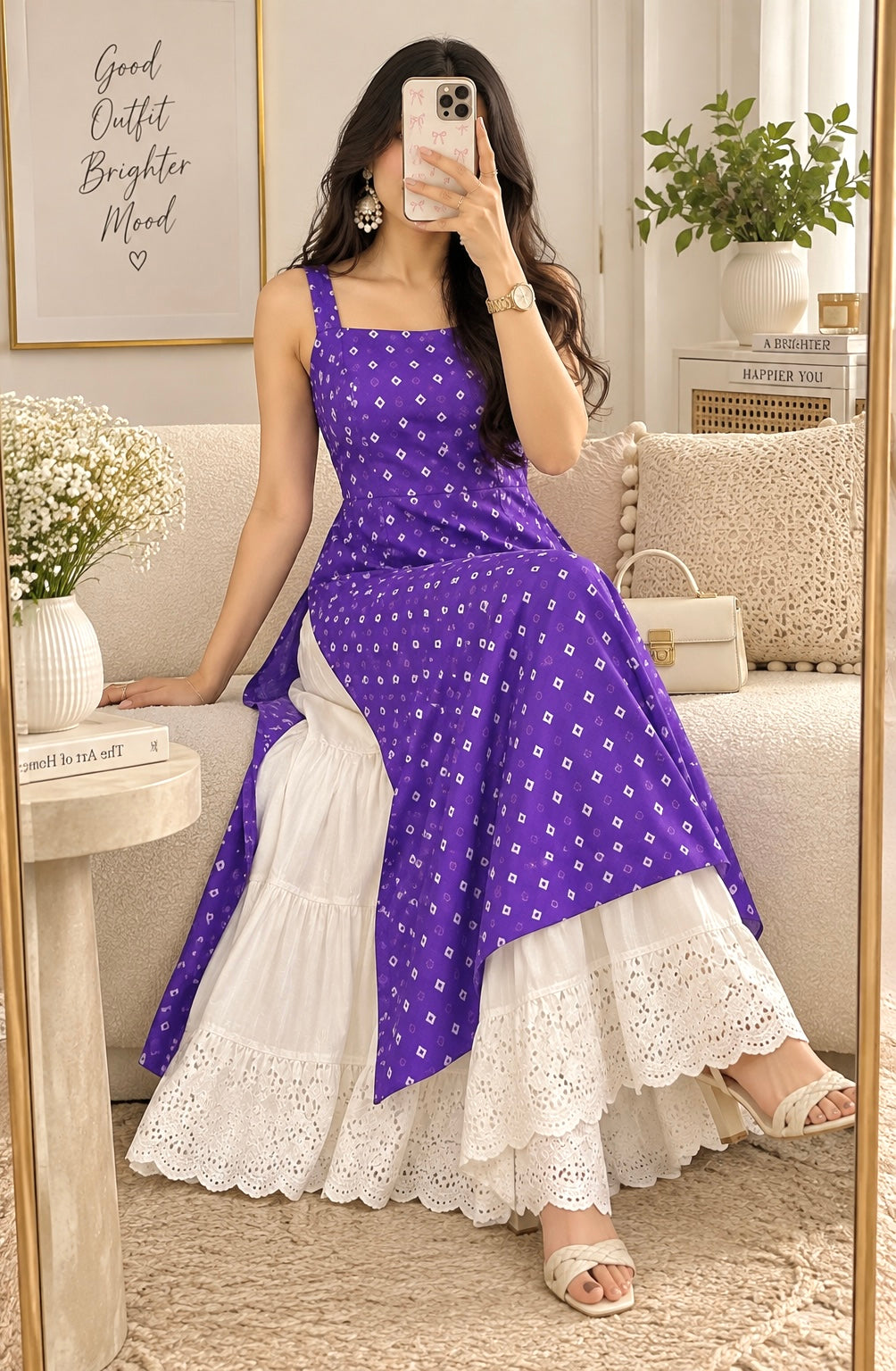 Lavender Bloom Bandhej Gulnaz Kurta