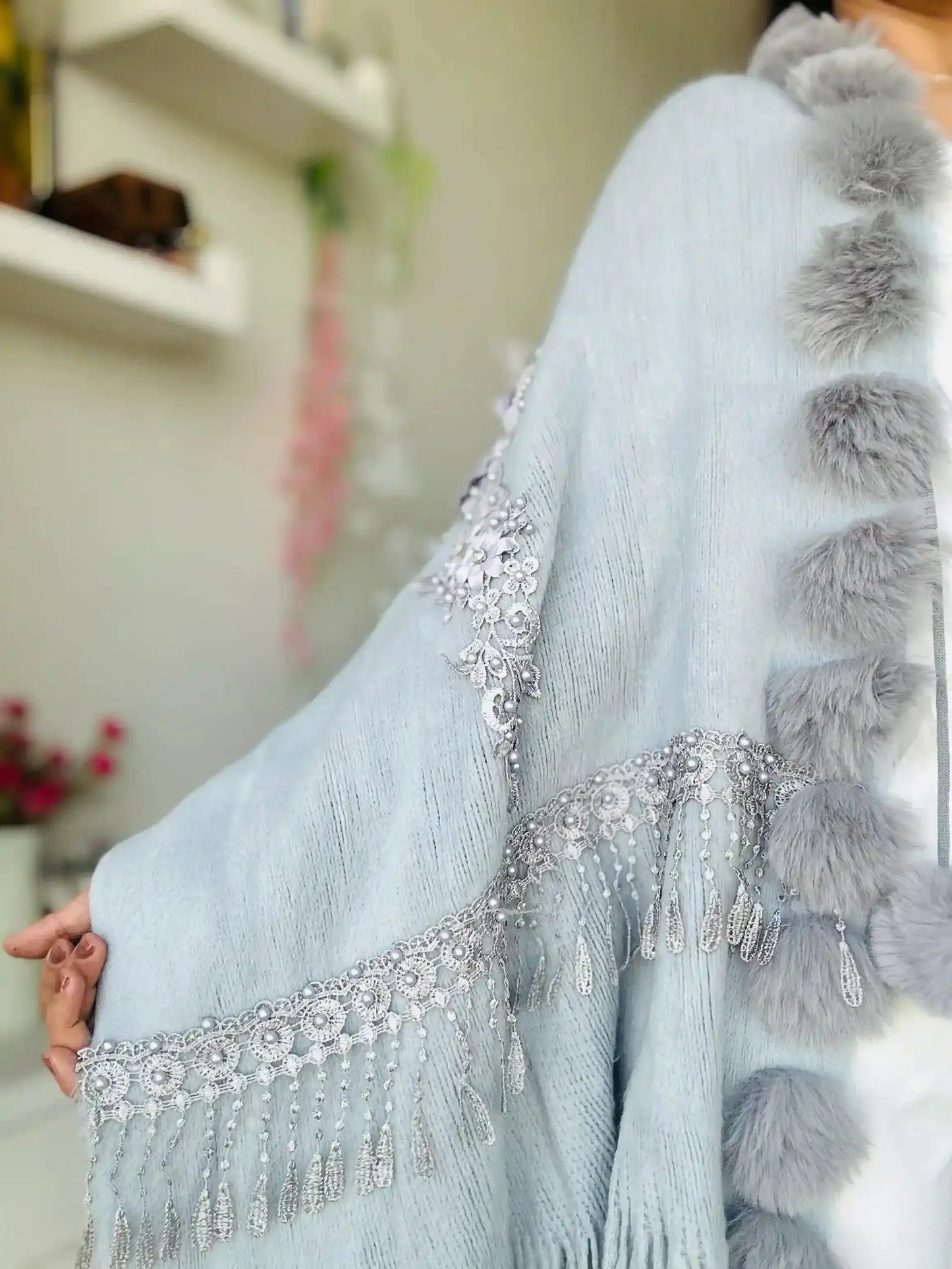 Soft Grey Fur Winter Cape