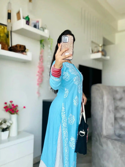 Blush Blue Gulzar Chikan Kurta