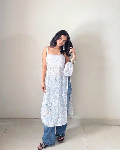 Shefali’s White Mirror Gulnaz Kurta