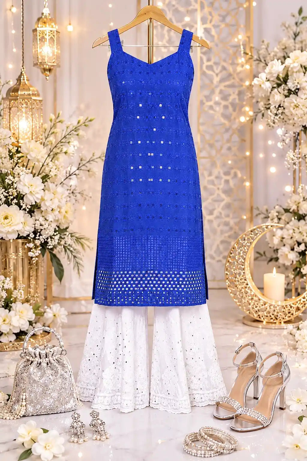 Rosy Blue Gulnaz Embroidered Kurta