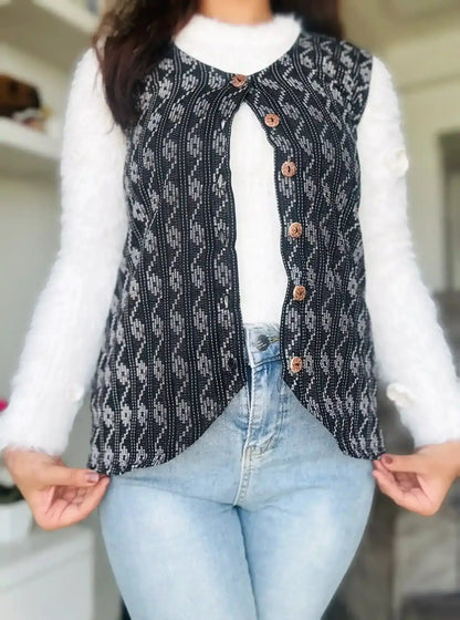 Black Ikkat Dual Jacket Top