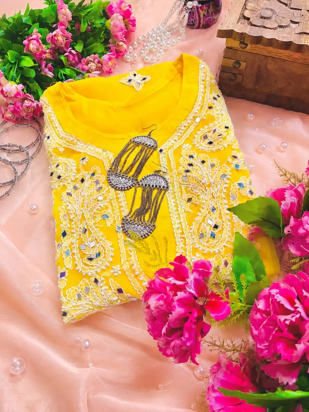 Classic Yellow Rooh Chikan Kurta