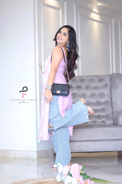 Pastel Lilac Aliya Slit Noor Kurta