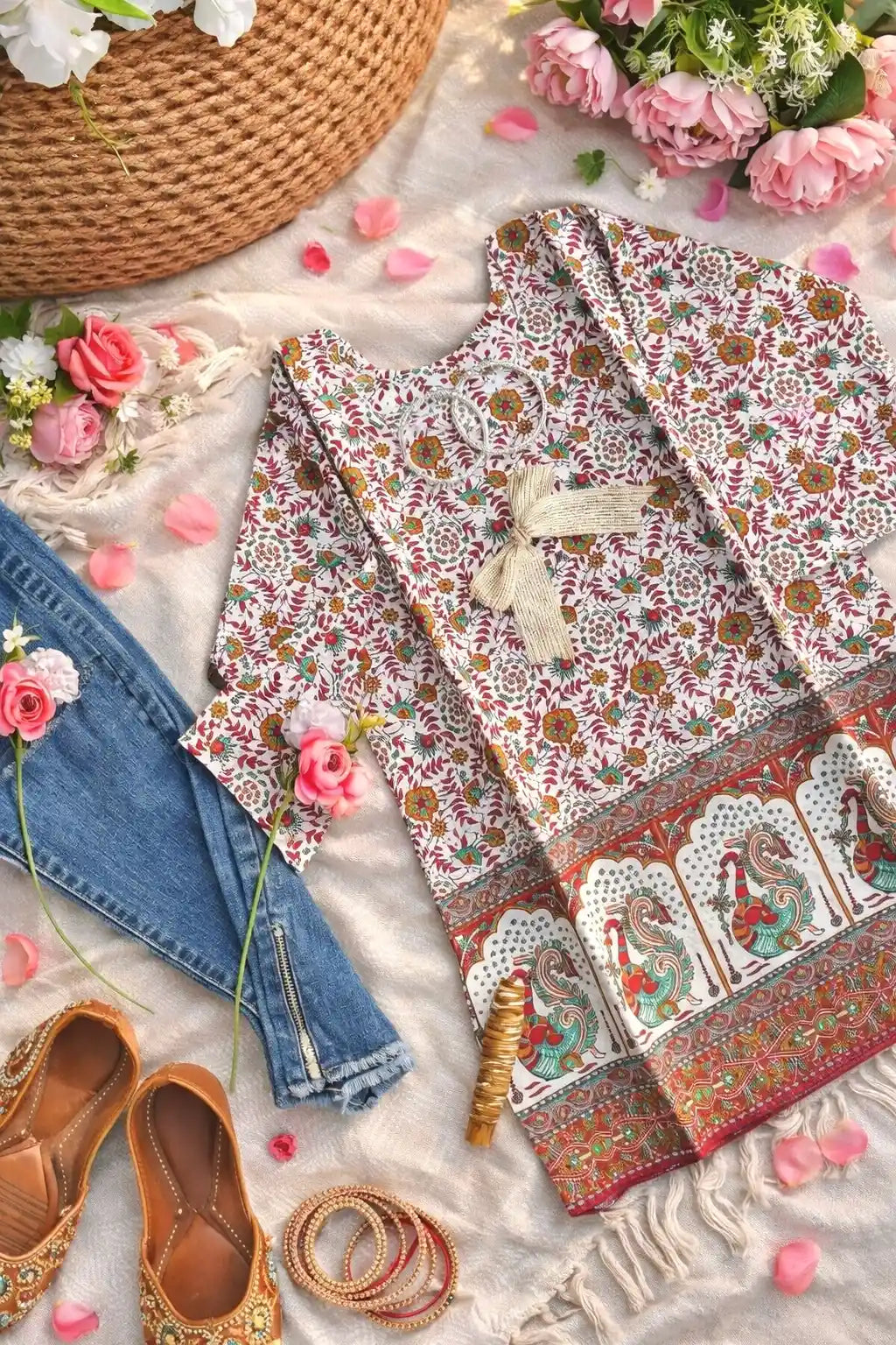 Peacock Sanganeri Short Kurta