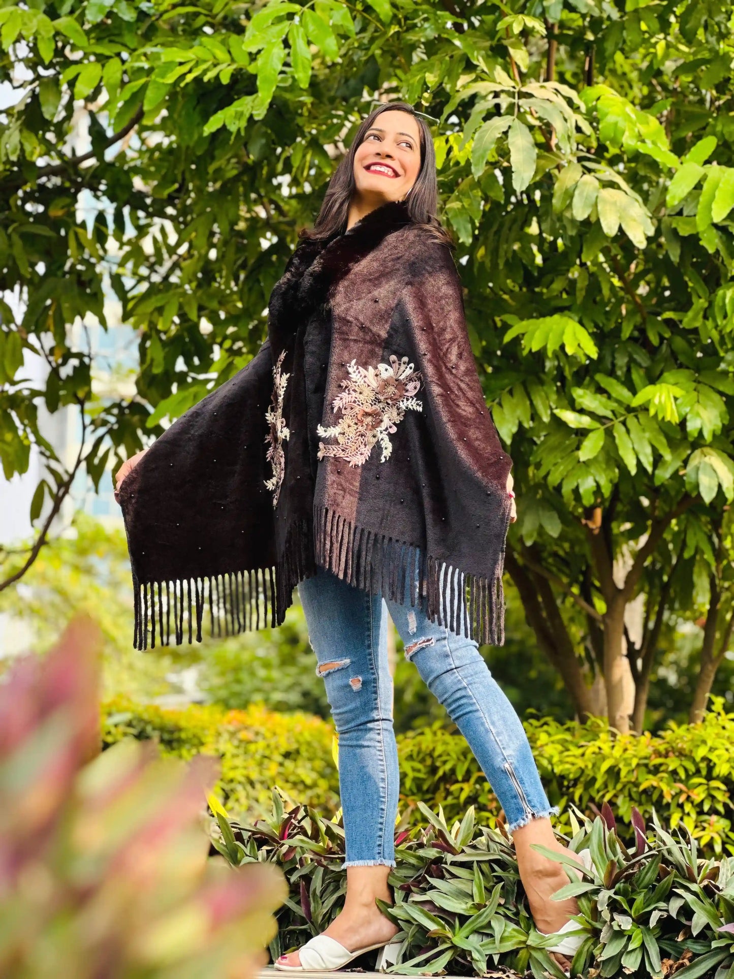 Soft Black Fur Winter Cape