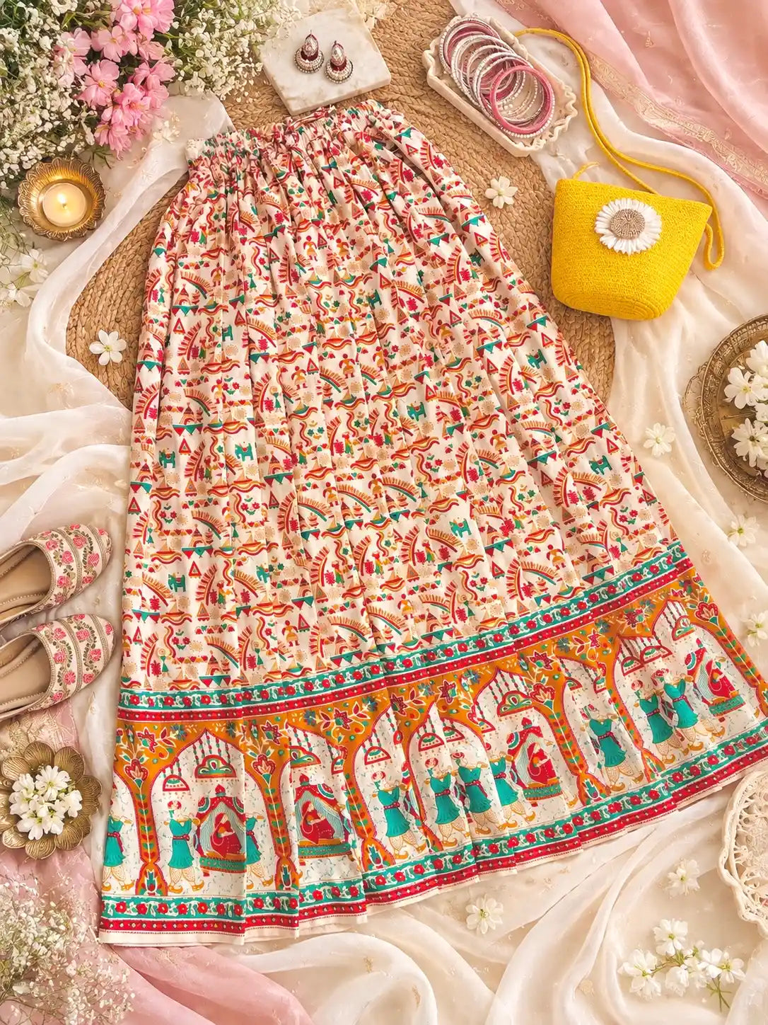 Jaipuri Heritage Print Flared Twirl Skirt