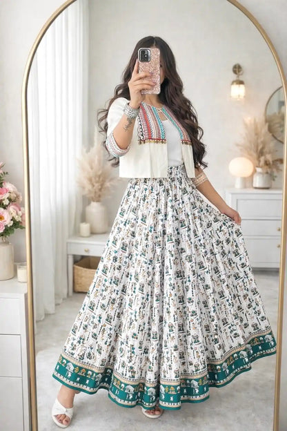 Jaipuri White Worli Twirl Skirt