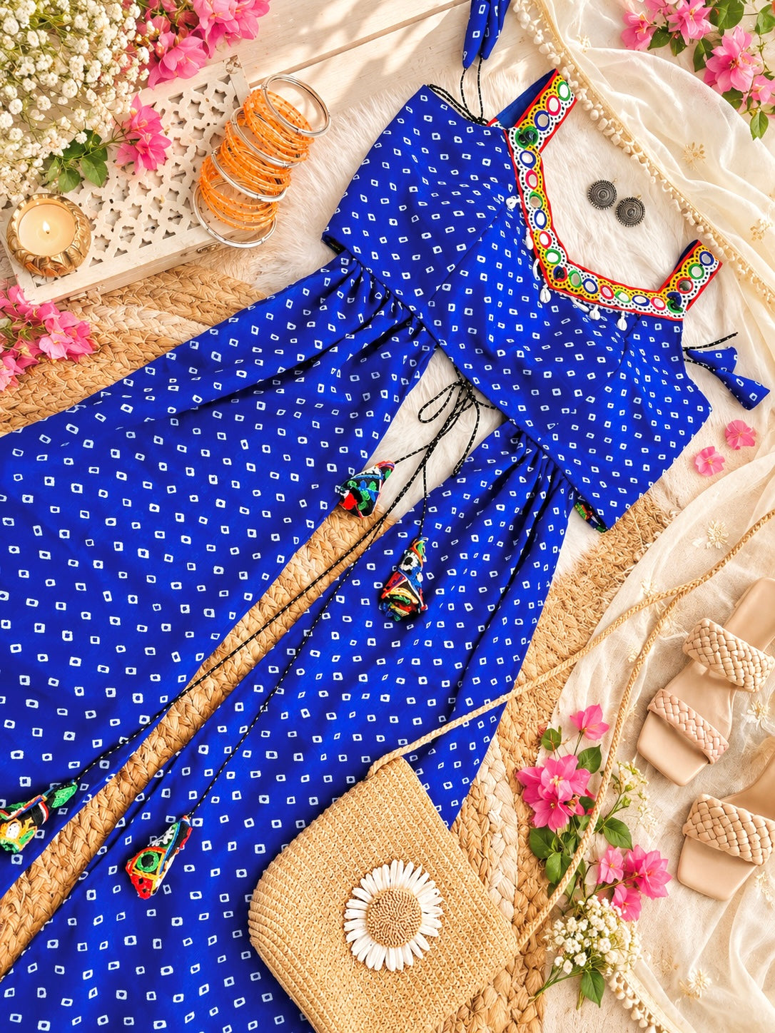 Royal Blue Bandhej Gamti Gulnaz Kurta