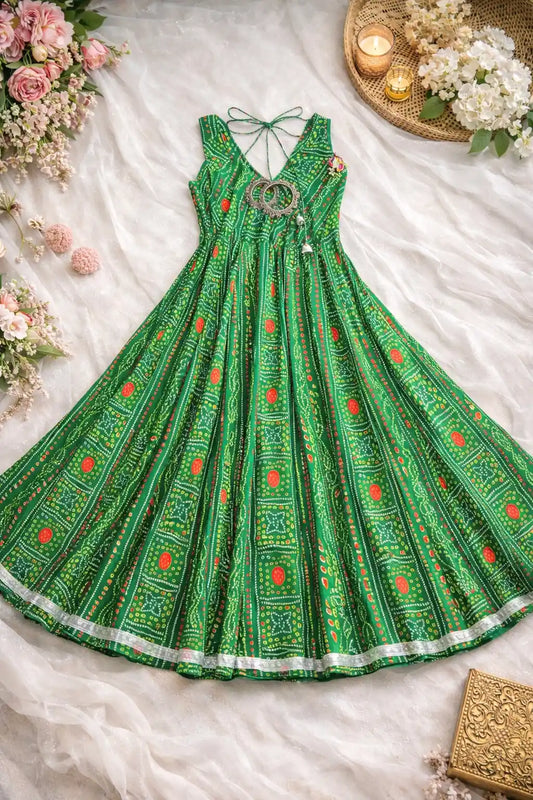Bandhej Green Twirl Gulnaz Kurta